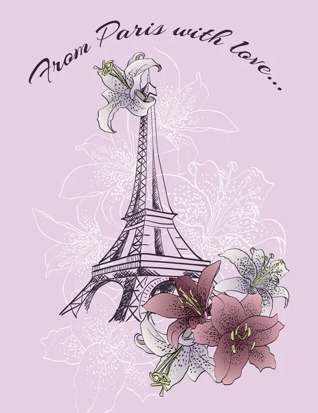 Postal de moda de París Francia, Bienvenido — Vector de stock