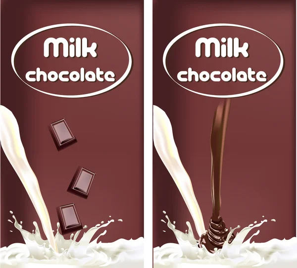 Milk splash with piece of chocolate — Stock Vector