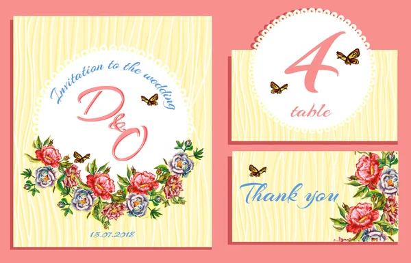 Invitación de tarjeta de boda con novia y flores florecientes — Vector de stock