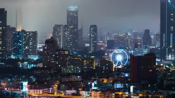 Skyscraper Toren Gebouwen Bangkok Centrum Met Ferris Wielen Uitzicht Stad — Stockvideo