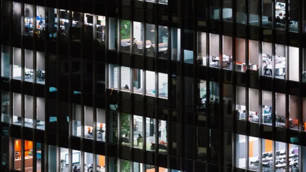 Lapso Tiempo Las Personas Que Trabajan Hasta Tarde Noche Ventanas — Vídeos de Stock