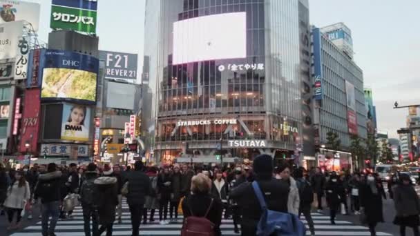 Tokyo Giappone Gennaio 2019 Gente Asiatica Affollata Attraversamento Turistico Lungo — Video Stock