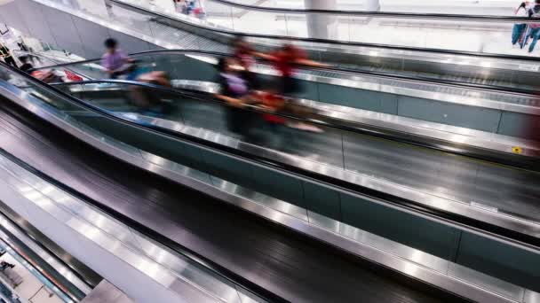 Time Lapse People Transporting Luggage Using Travelator Escalator Airport Transit — Stock Video
