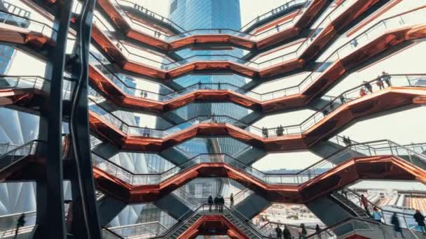 Time Lapse People Travelling Vessel Architectural Walking Stairs Hudson Yards — Αρχείο Βίντεο