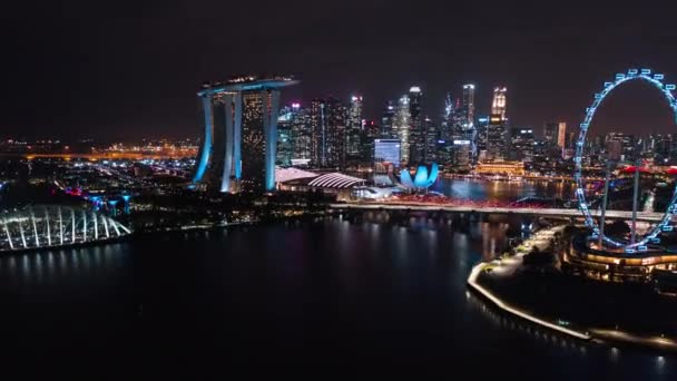 Singapur Singapur Şubat 2020 Geceleri Marina Körfezi Nde Singapur Şehir — Stok video