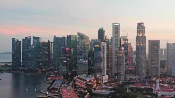Szingapúr Szingapúr Február 2020 Felhőkarcoló Épületek Pénzügyi Üzleti Negyed Marina — Stock videók