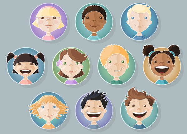 A set of different kids faces