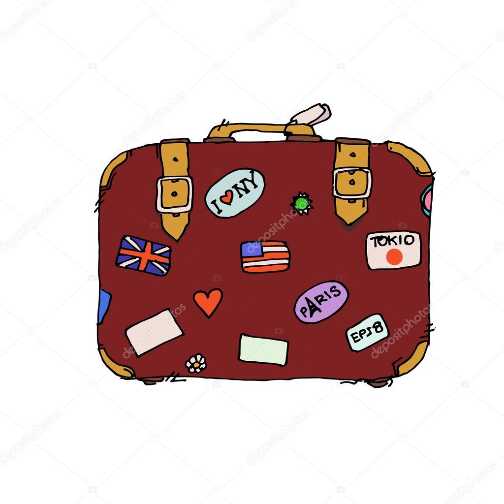 Travel suitcase with stickers