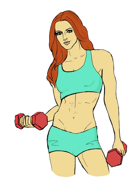 Fitness girl with dumbbells — Stock Vector