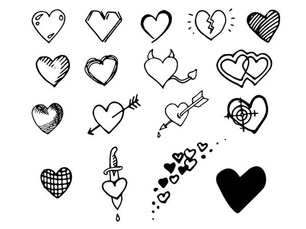 Dibujado a mano corazones aislados conjunto — Vector de stock