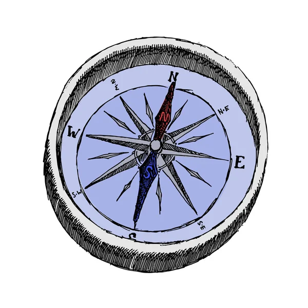 Ročník mosazný kompas izolované na bílém pozadí — Stockový vektor