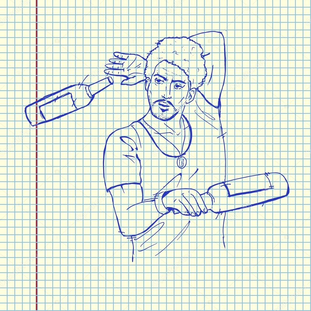 Barman in work. Hand drawn vector stock illustration. Sheet ballpen drawing