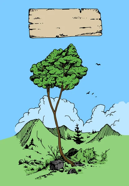 Montanha e árvore — Vetor de Stock