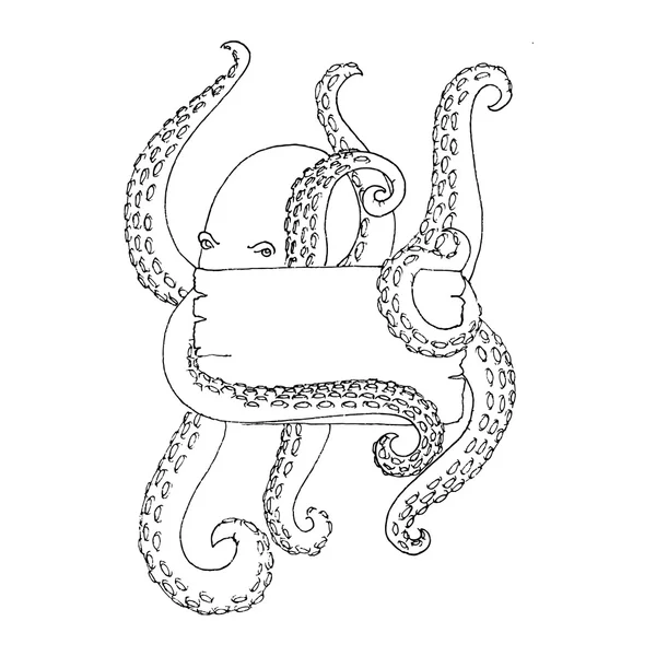 Pulpo con mesa blahk — Vector de stock