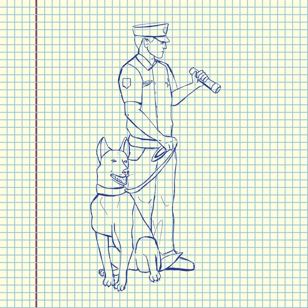 Ufficiale di polizia con cane — Vettoriale Stock