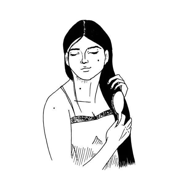 Молода дівчина з пензлем для волосся — стоковий вектор