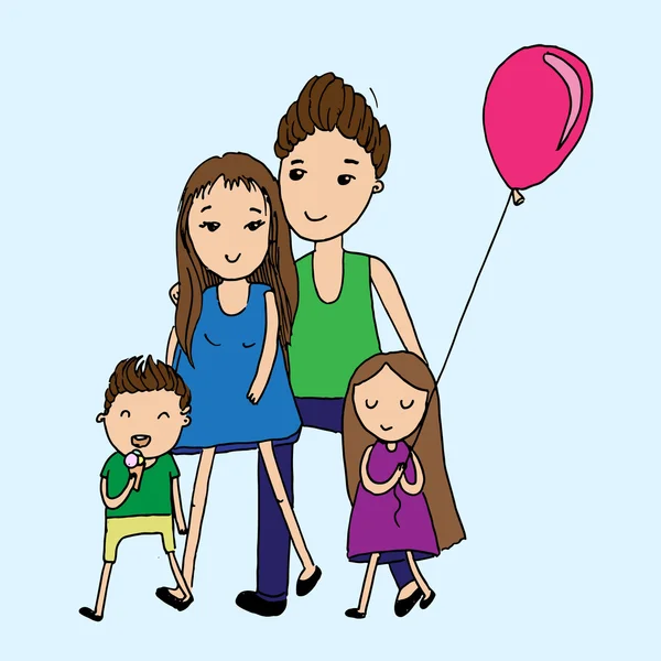 Familia feliz con los niños — Vector de stock