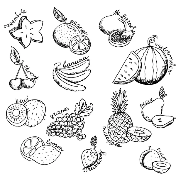 Conjunto de iconos de frutas de dibujos animados . — Archivo Imágenes Vectoriales