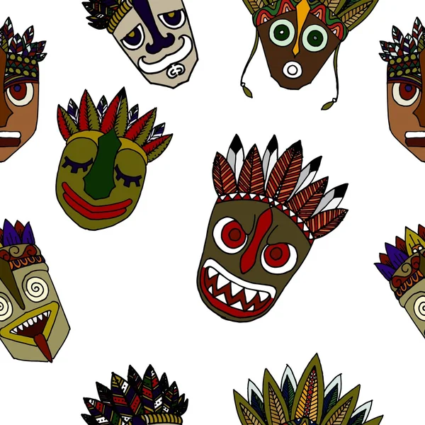 Set med afrikanska etniska Tribal masker på vit bakgrund. — Stock vektor