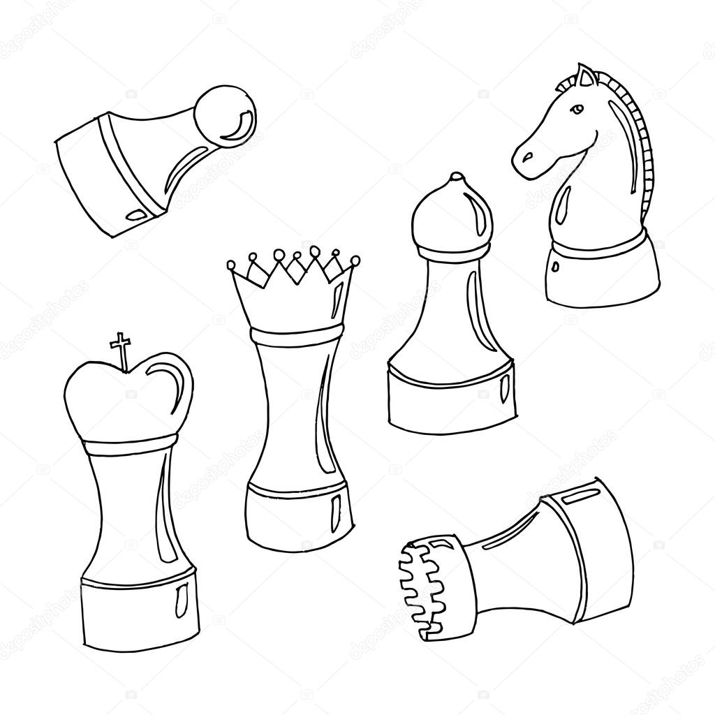 Handdrawn Sketch Set Chess Pieces Vector Stock Vector (Royalty