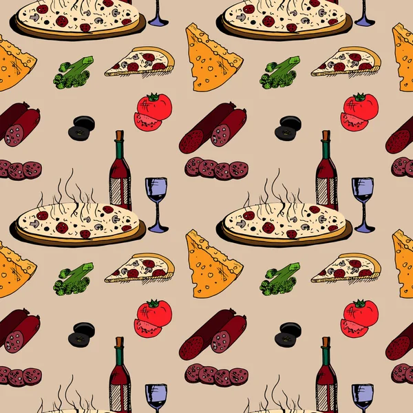 Pizza con comida — Vector de stock