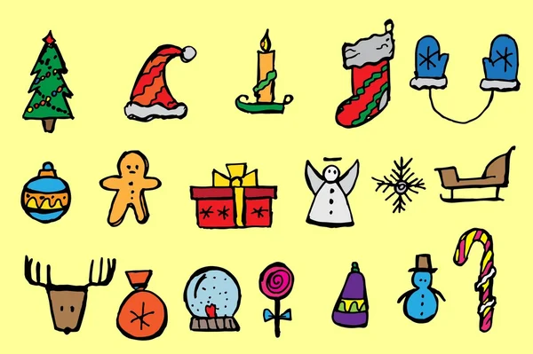 Weihnachtssymbole gesetzt. Urlaubsobjekte sammeln. Vektorillustration — Stockvektor