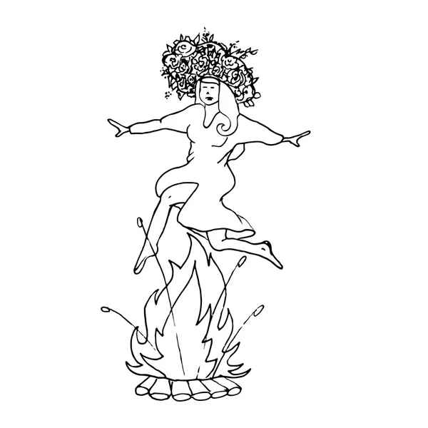 Девушка прыгает через огонь — стоковый вектор