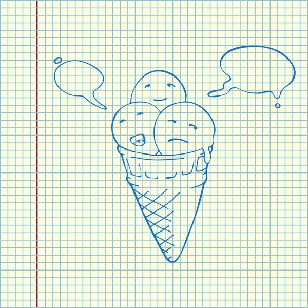 Icecream cone drie smaken. Tekstballonnen — Stockvector