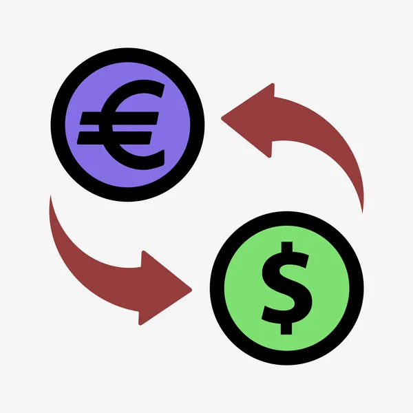 Деньги конвертируют в икону. Евро. Плоский дизайн — стоковый вектор