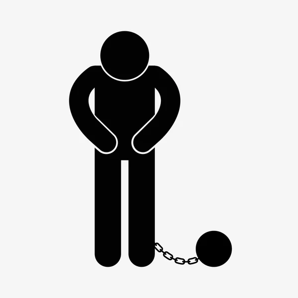 Prisoner with ball on chain icon — Stock Vector