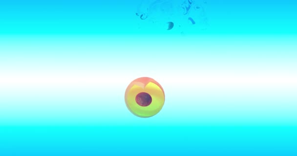 Мультфільм Персик Занурюється Піднімаючись Вода Виштовхується Пахне Кубиками Літати Повітрі — стокове відео