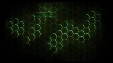 Arkaplanda yüzen radyoaktif nebula. Zamanda yuvarlanan bir dairenin altıgen siber punk fütüristik animasyonu.