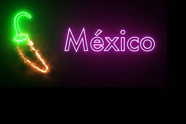 Mexico animation of neon letters with burning chili fruit, Mexican tradition and popular culture in the city