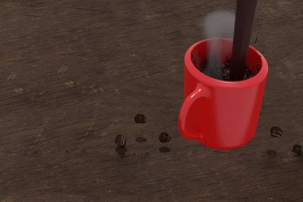 Reggel Mexikóban Városi Jet Kávé Esik Egy Piros Csésze Miközben — Stock Fotó
