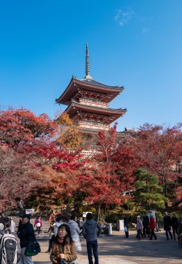 turistler Kiyomizu-dera Budist tapınağını ziyaret