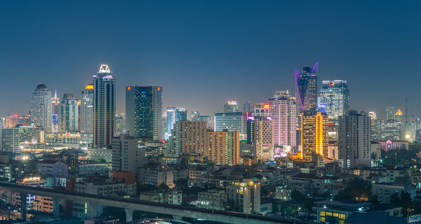 Bangkok Cityscape with high building at night (Bangkok, Thailand)