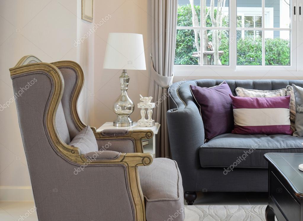 Luxus nappali design, klasszikus kanapé, fotel és dekoratÃv ... Klasszikus kanapé