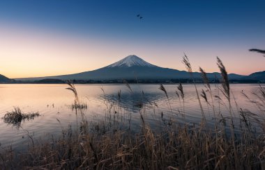 huzurlu lake ile şafak Fuji Dağı 
