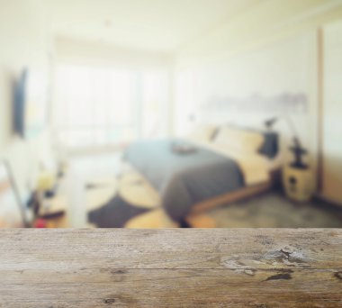 ahşap masa üstü ile bulanıklık modern yatak odası iç
