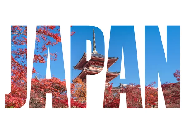 Word Japan over de rode pagode van met herfst esdoorn bladeren in ky — Stockfoto