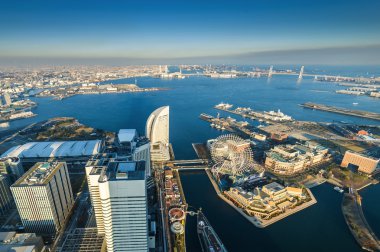 Yokohama Cityscape Minato Mirai waterfront adlı hava görünümünü dis