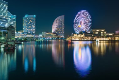 Minato Mirai waterfront dağ, Yokohama Cityscape gece görünümü