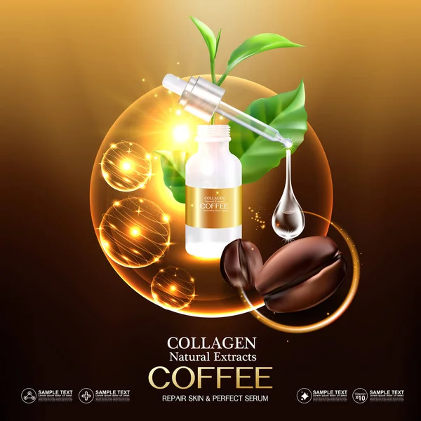 Collageen Koffie Serum Vitamine Voor Huid Concept — Stockfoto