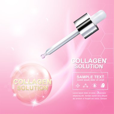 Kollajen Serum ve Vitamin arka plan kavramı cilt bakımı kozmetik.