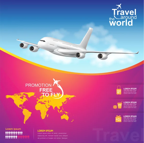 Flygbolag Vector Concept Travel runt om i världen — Stock vektor