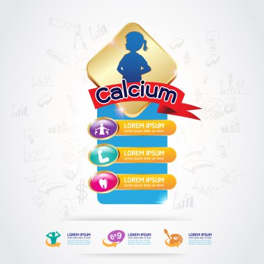 Omega 3 kalsiyum ve Vitamin çocuklar vektör Logo konsepti için