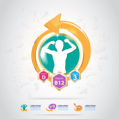 Omega 3 kalsiyum ve Vitamin çocuklar vektör Logo konsepti için