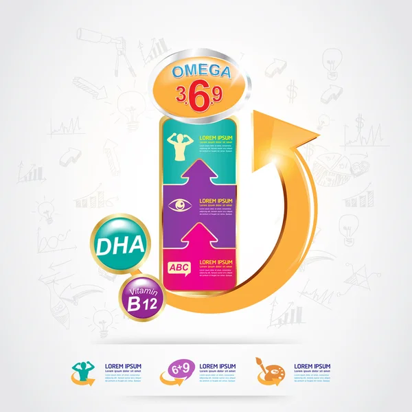 Omega 3 Calcium et vitamine pour enfants Vector Logo Concept — Image vectorielle