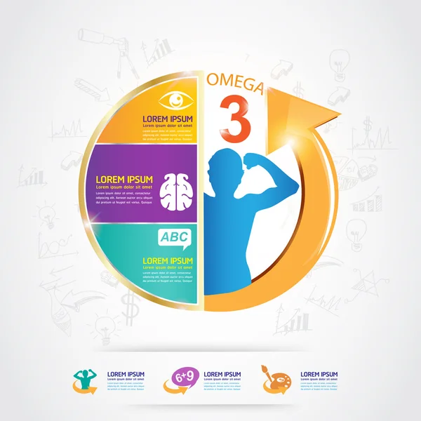 Omega 3 kalcium och Vitamin för barn vektor Logo begrepp — Stock vektor