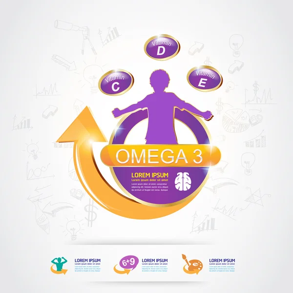 Omega 3 Calcio y Vitamina para Niños Vector Logo Concept — Vector de stock